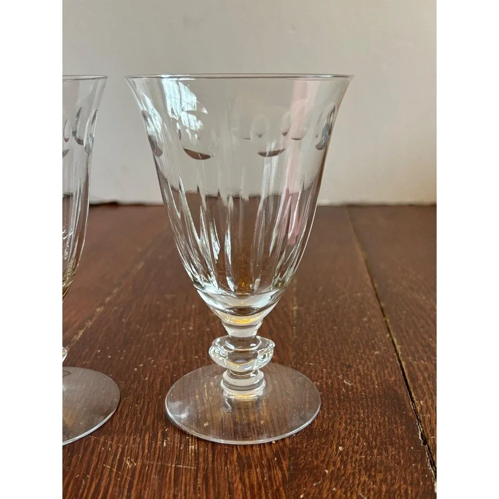 Vintage Cut Crystal Wine Goblets Set‎ of 2 Fluted Thumbprint Stemware 5.25 Inch